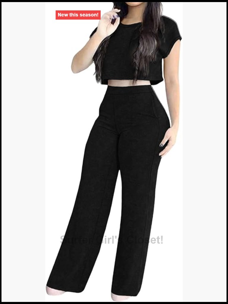 2 Piece Set Cap Sleeve Cropped Top Wide Leg Pants Summer Travel Outfits